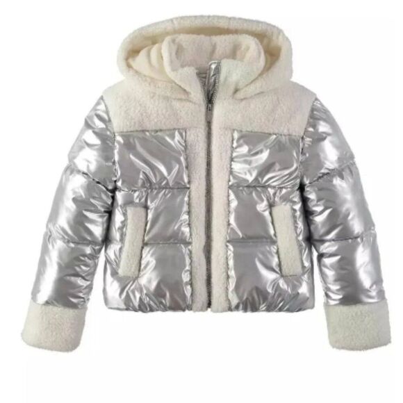 Sam Edelman Girl's Faux Shearling Hooded Puffer Jacket Cold Control S5-6 $89